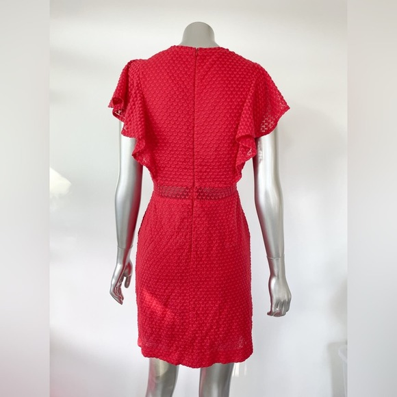 Maje Red Dress Roucoul Lace Heart embroidered Mini ruffle sleeve size 2 - Picture 5 of 11